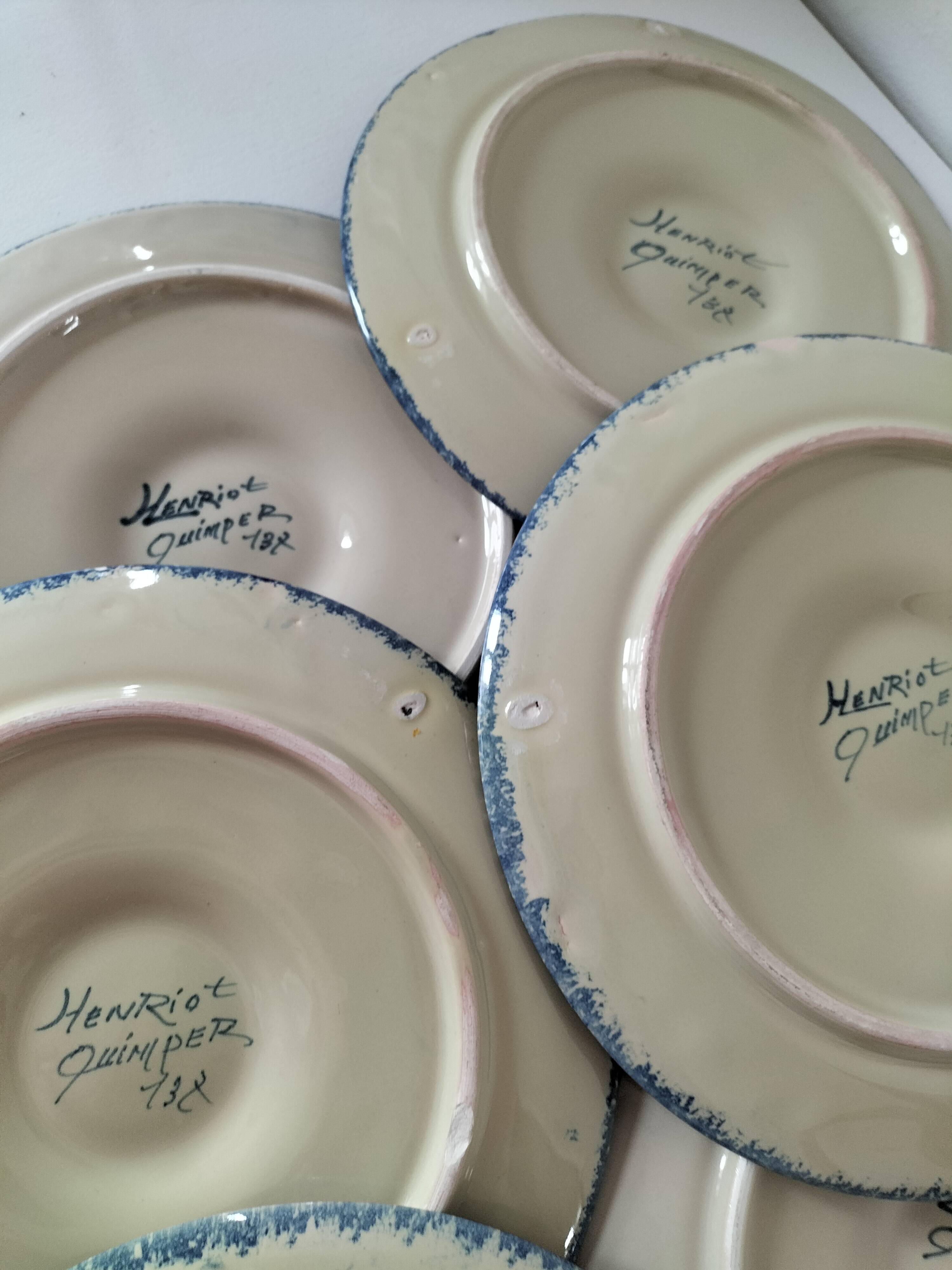 6 oyster plates Henriot Quimper decor 137 hand-painted