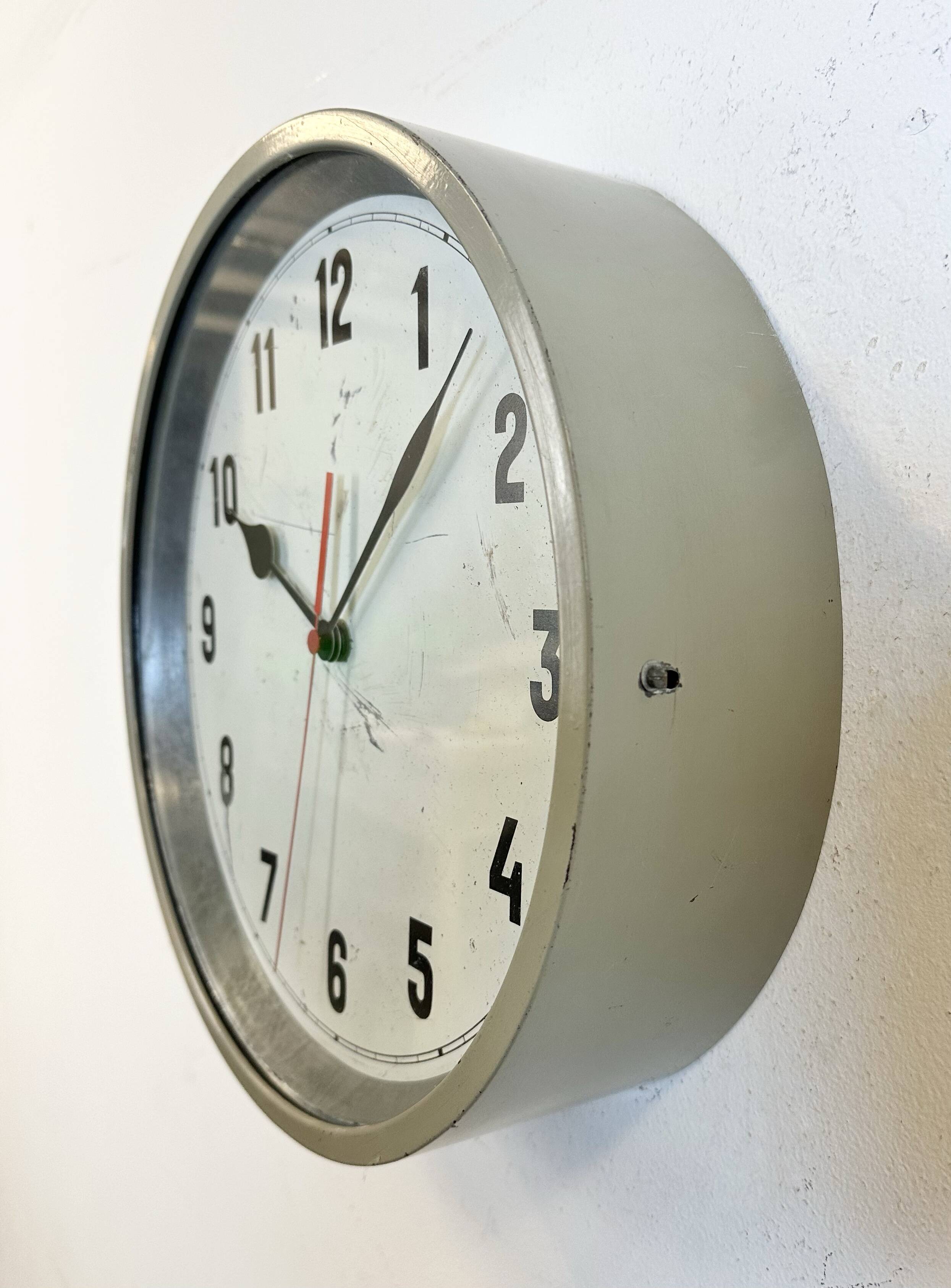 Grey Industrial Factory Wall Clock, 1950s
