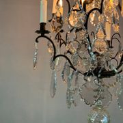 Black patinated bronze cage chandelier decorated with cut crystal pendants circa 1900