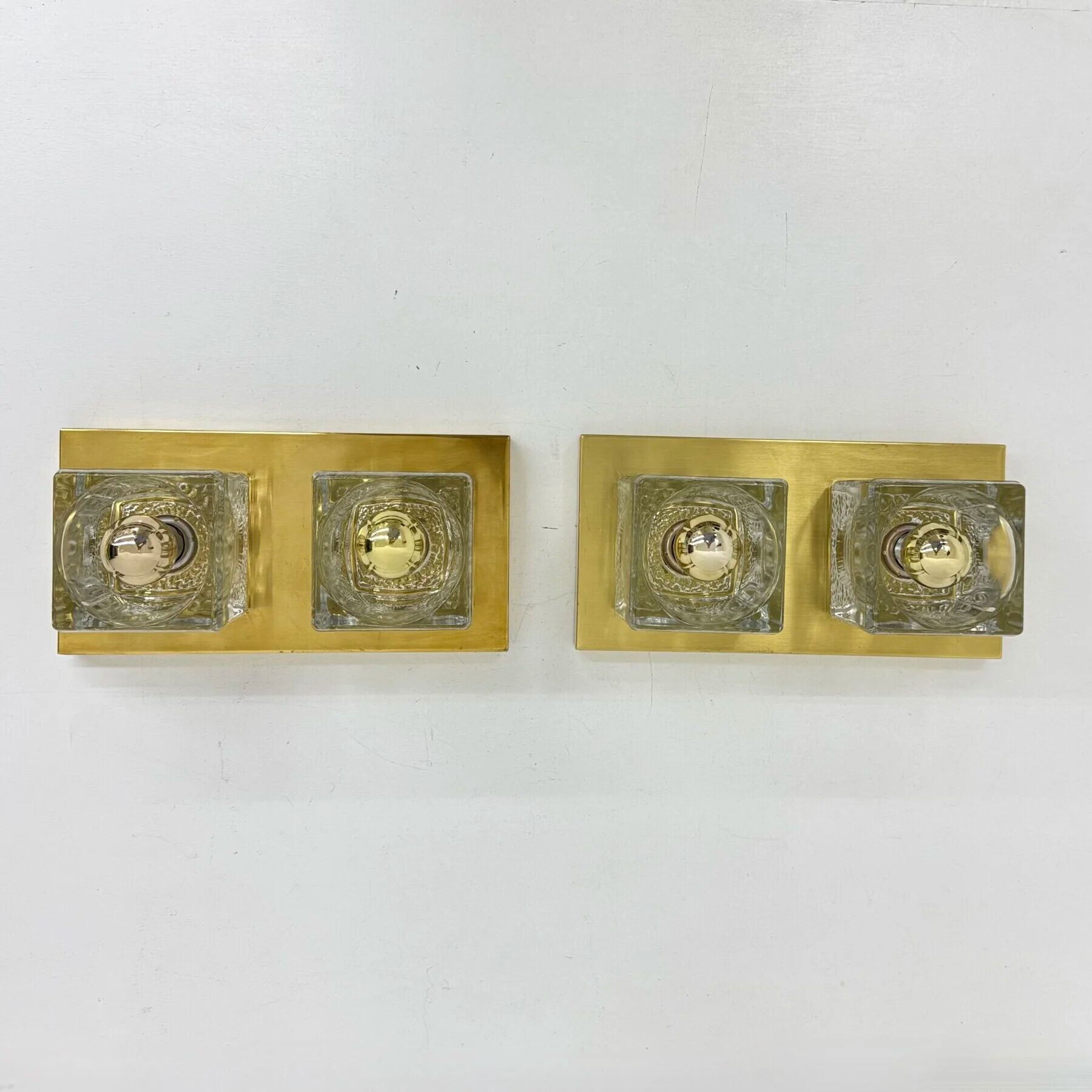 Pair of Peil & Putzler ice cube glass wall lamps, 1970s