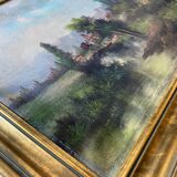 Painting HST "Landscape with the animated river" signed P. Belmont (to be restored) XIX°