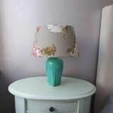 Vintage ceramic table lamp with 80s fabric lampshade