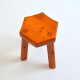 Antique brutalist stool in solid pine