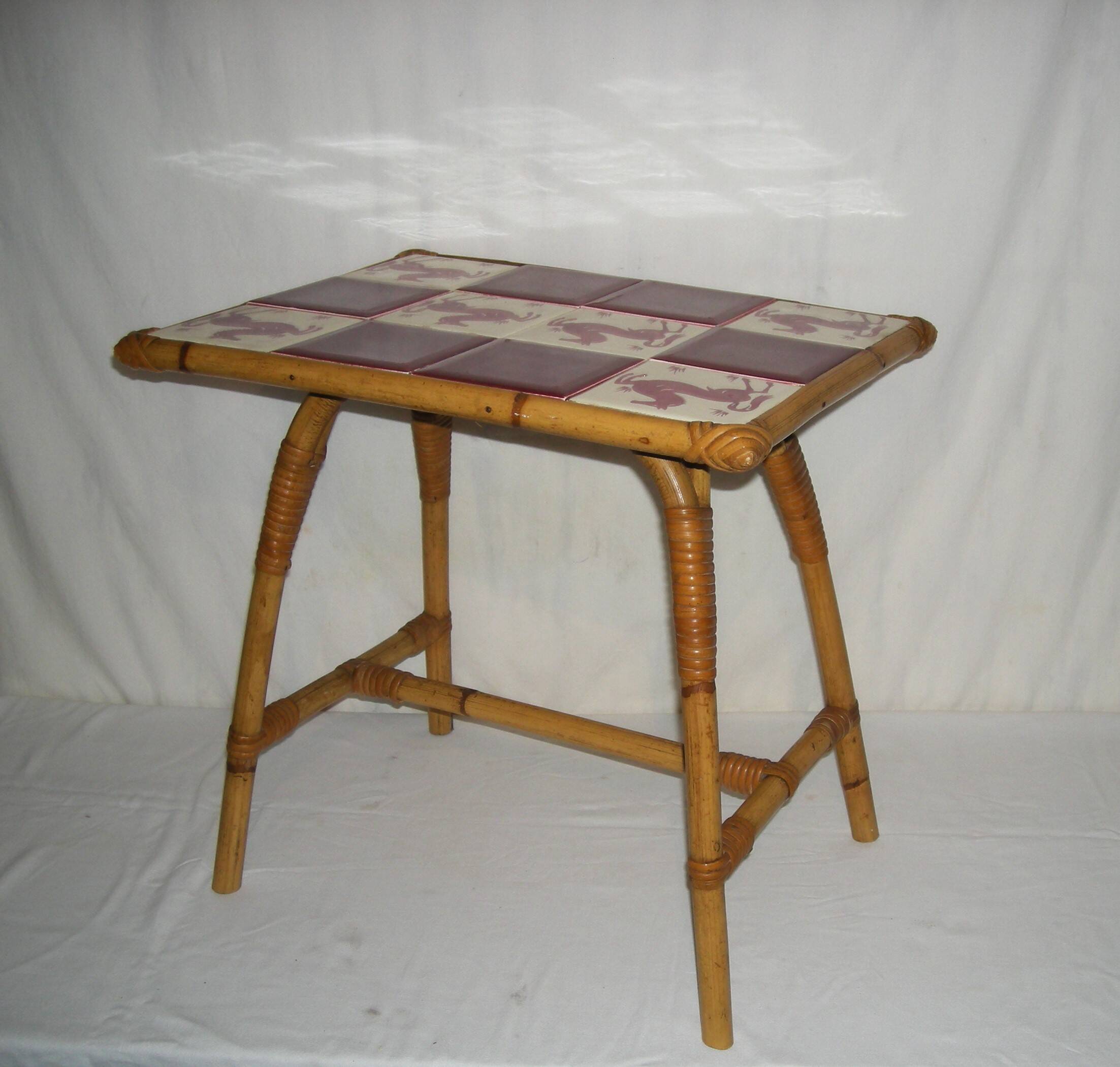 Bamboo-rattan coffee table from the 50s