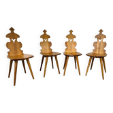 Chaises de salle à manger en bois fait main brutalistes tyroliens, années 1960, ensemble de 4.