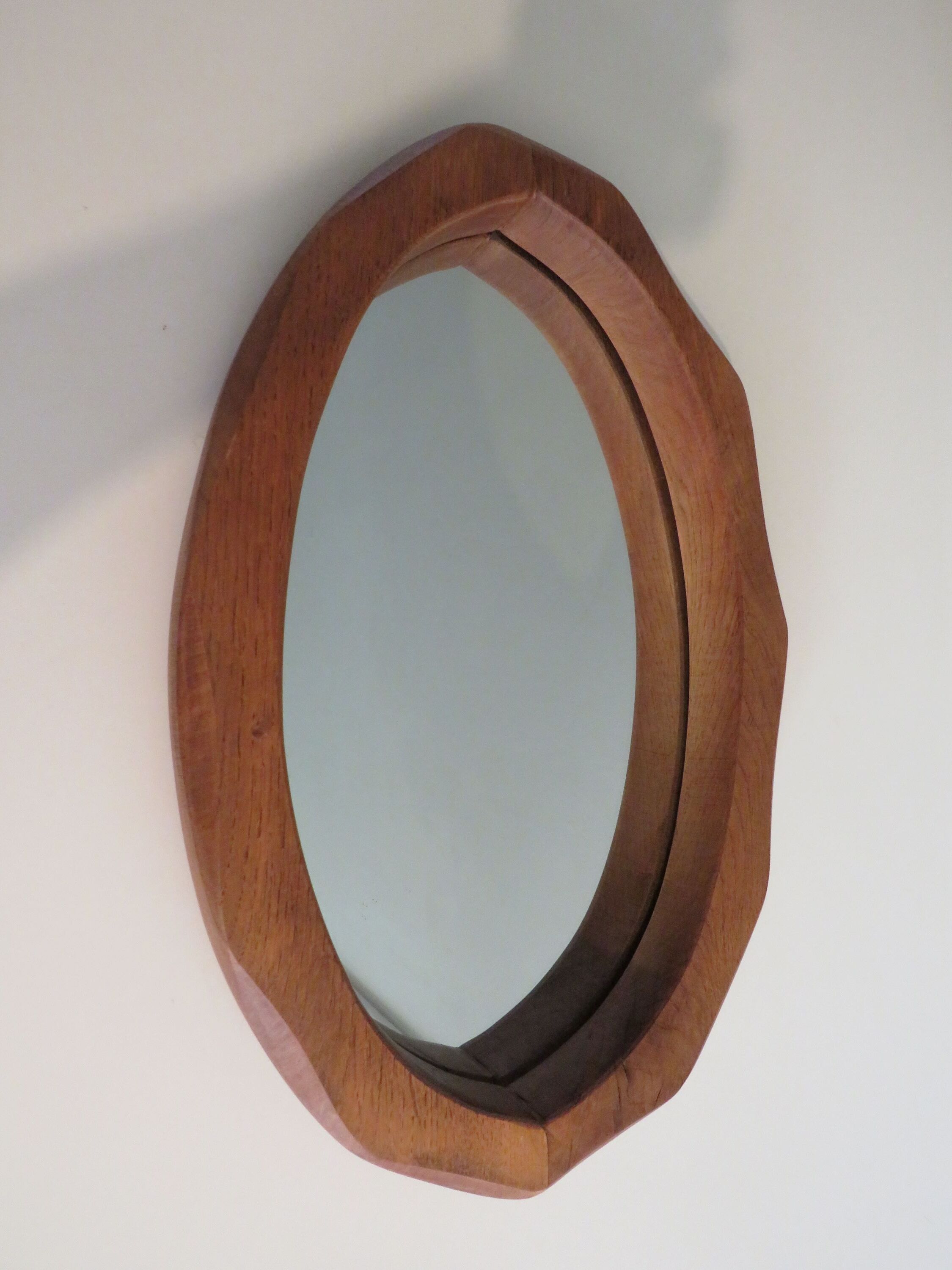 Brutalist mirror in solid oak, hand carved, Belgium 1970