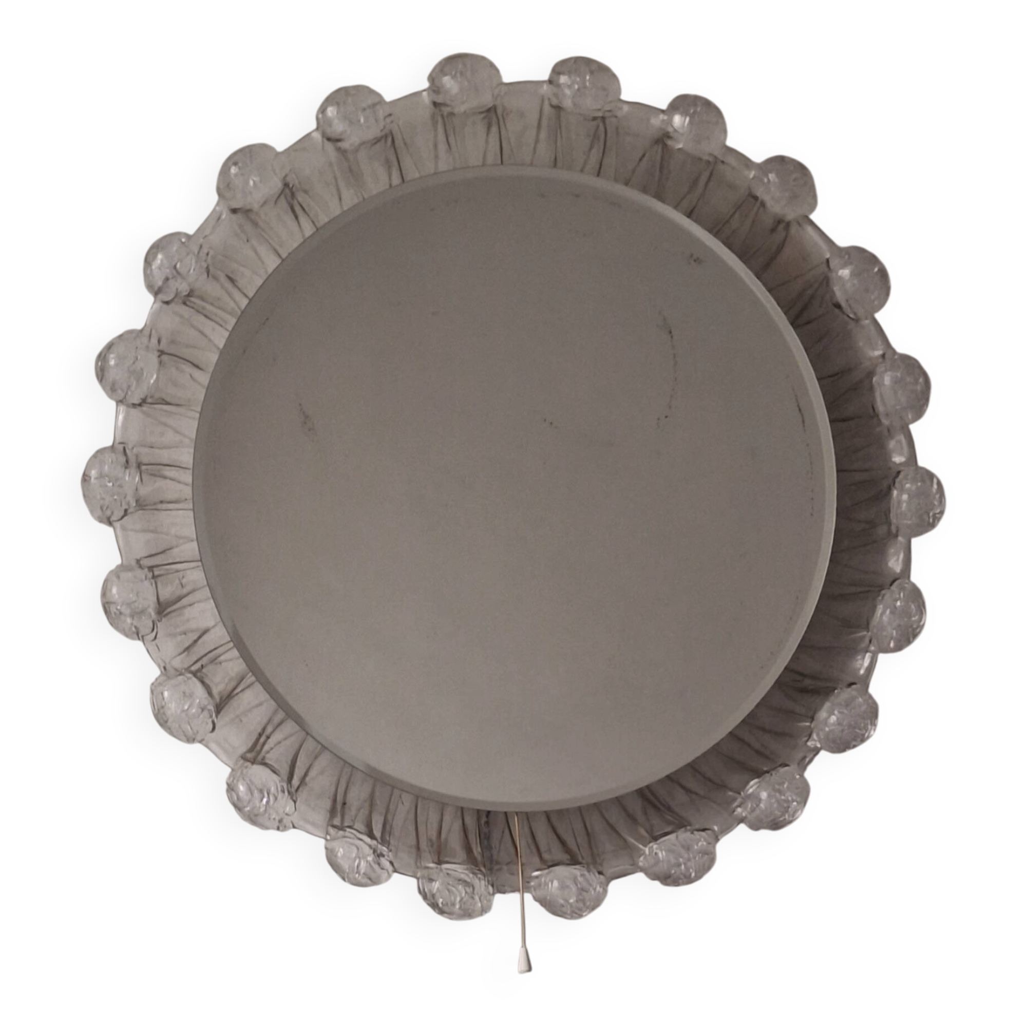 Large circular Boho wall lights with mirror in melted ice acrylic, 1970s