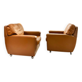 Pair of cognac leather armchairs 1970
