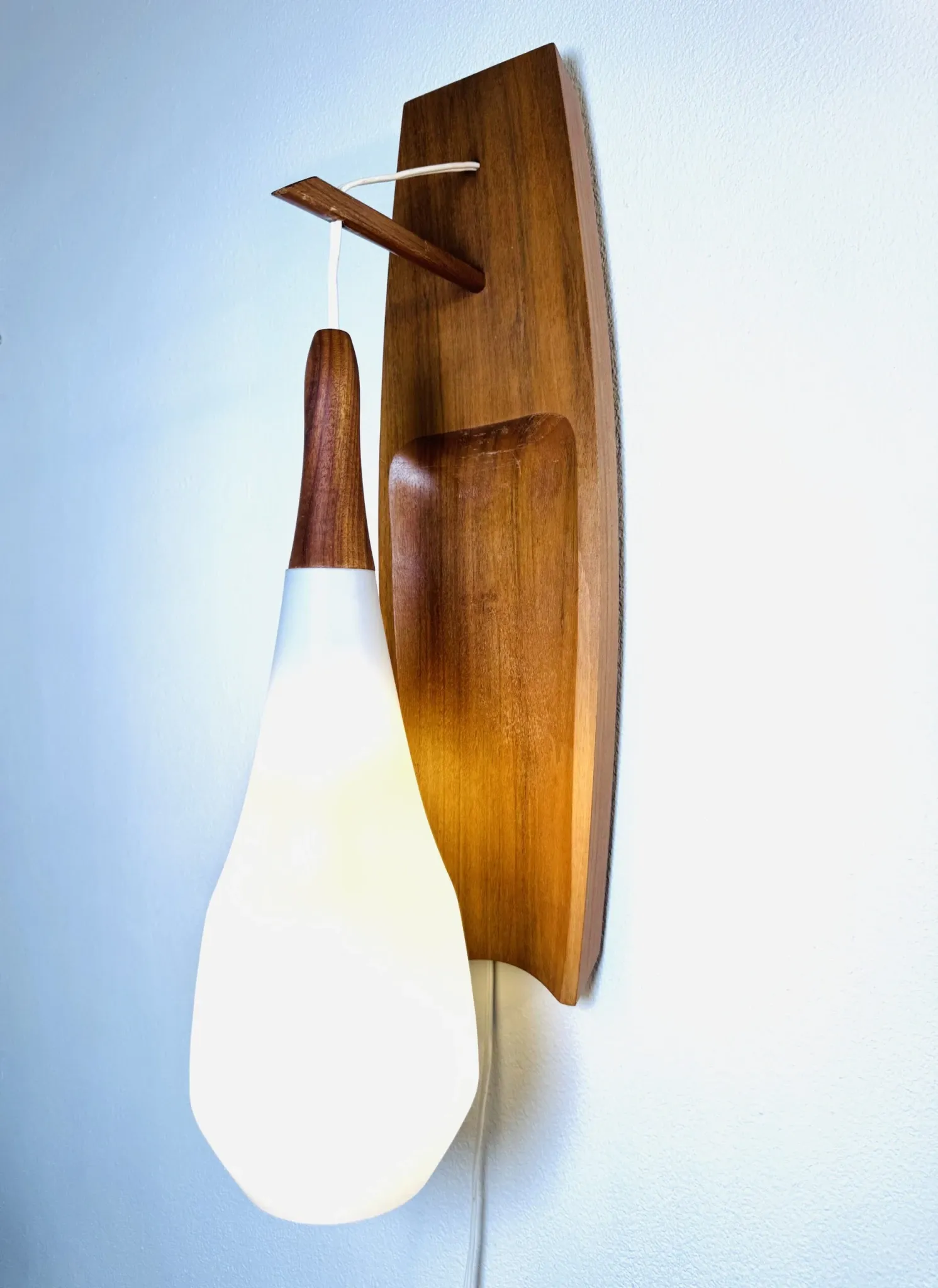Floating Wall Lamp In Wood & Matt Opal Glass By Philips, The Netherlands, 1950S