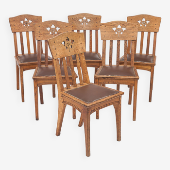 Set de 6 chaises Art Nouveau par Léon Jallot