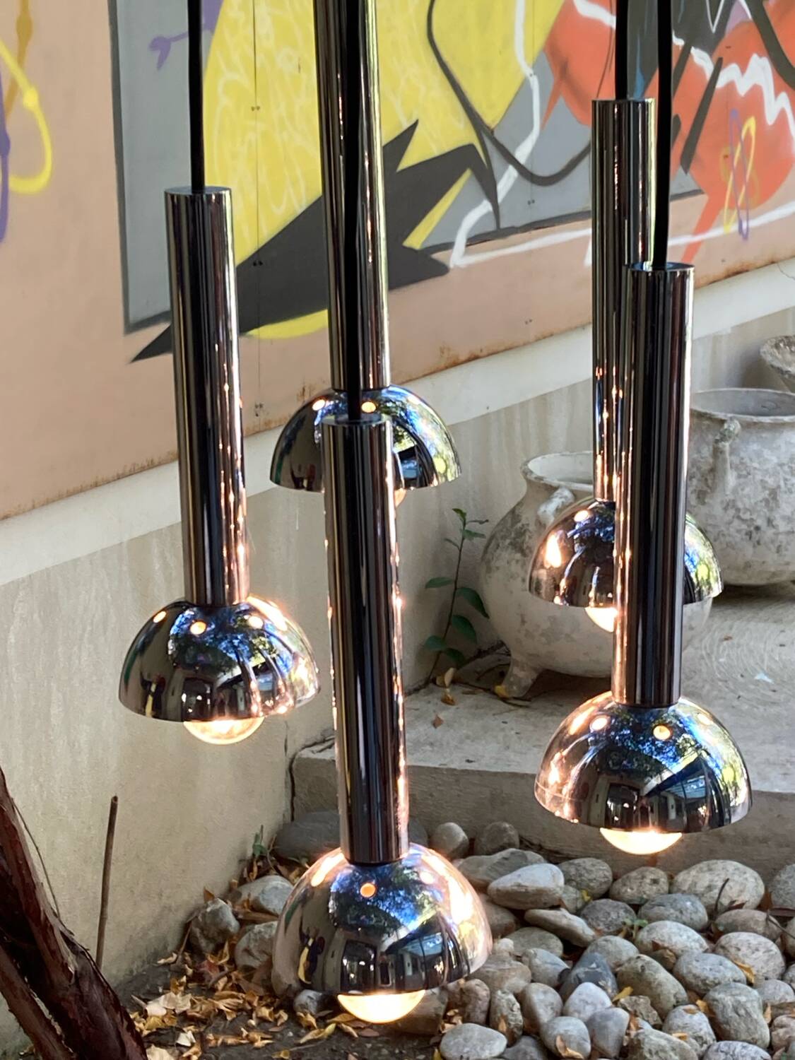 5-light vintage 70s chrome cascade pendant light