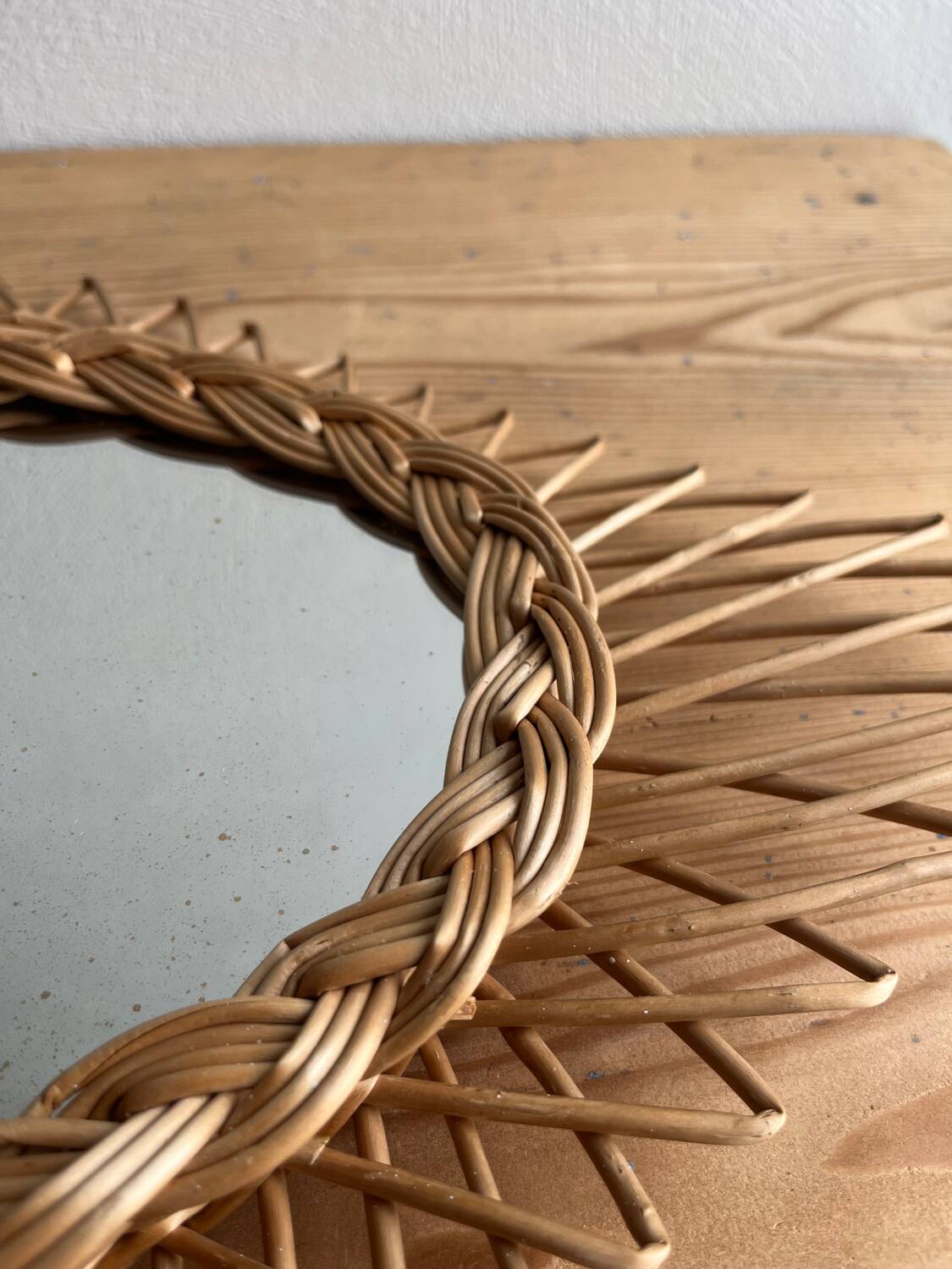 Vintage rattan mirror in star/diamond shape