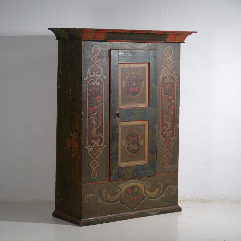 Painted folk art wardrobe, Central Europe, dated 1814.