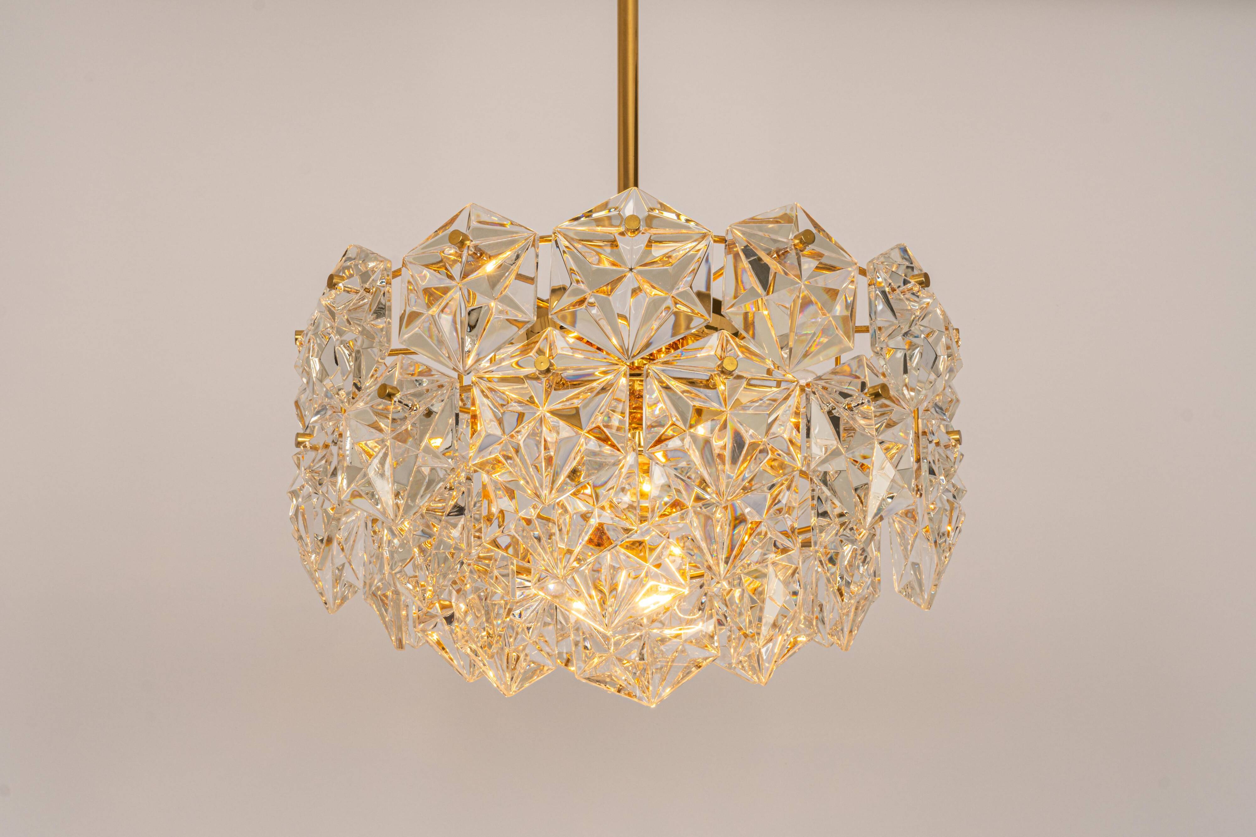 Small chandelier, brass and crystal glass by Kinkeldey, Germany, 1970s.