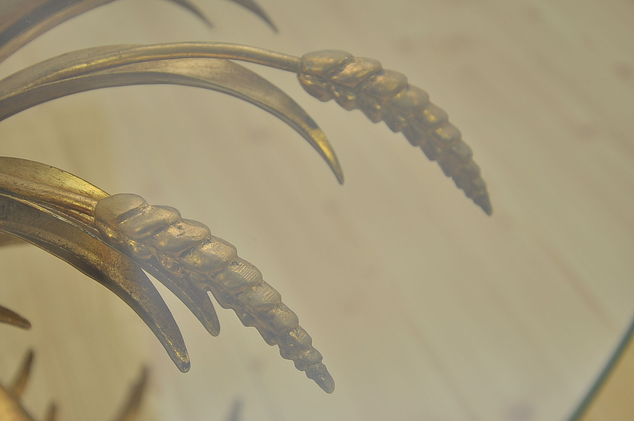 Hollywood Regency Coffee Table with Golden Wheat Frame, 1970s