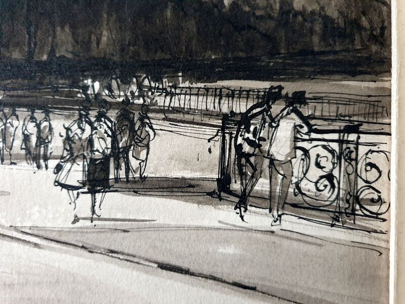 André Duculty (1912-1990) Ink wash on paper "Saint Germain en Laye, la terrasse" Signed