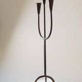 XXL Black Iron Brutalist Candlestick for 3 Candles - Handmade, Italy, 1960s