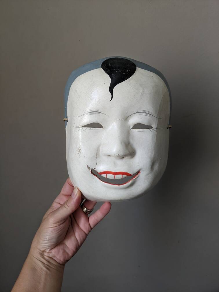Japanese papier-mâché theater mask wall decoration from the 50s