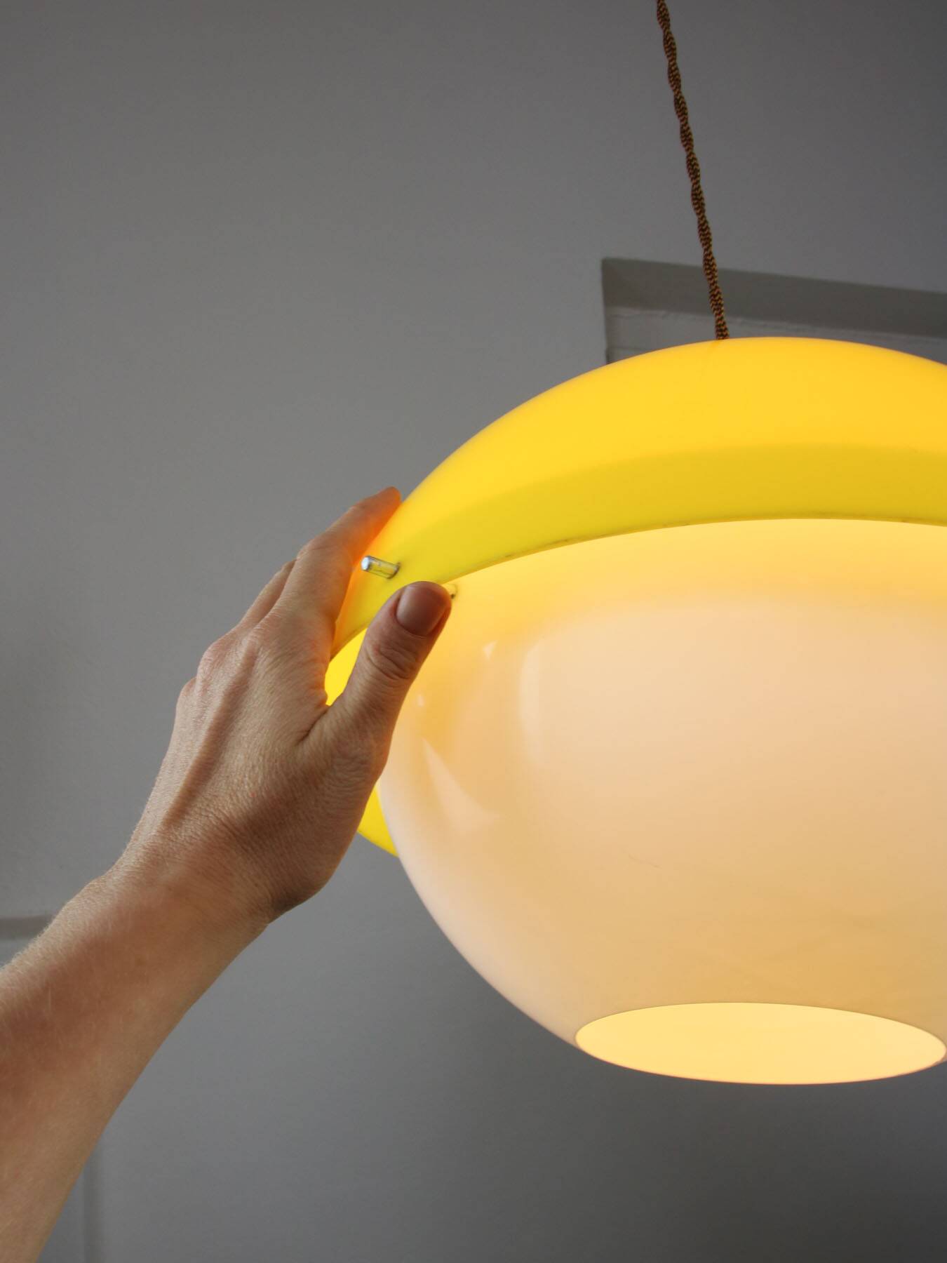 Space-age Yellow Plexiglas Pendant Lamp, 70s