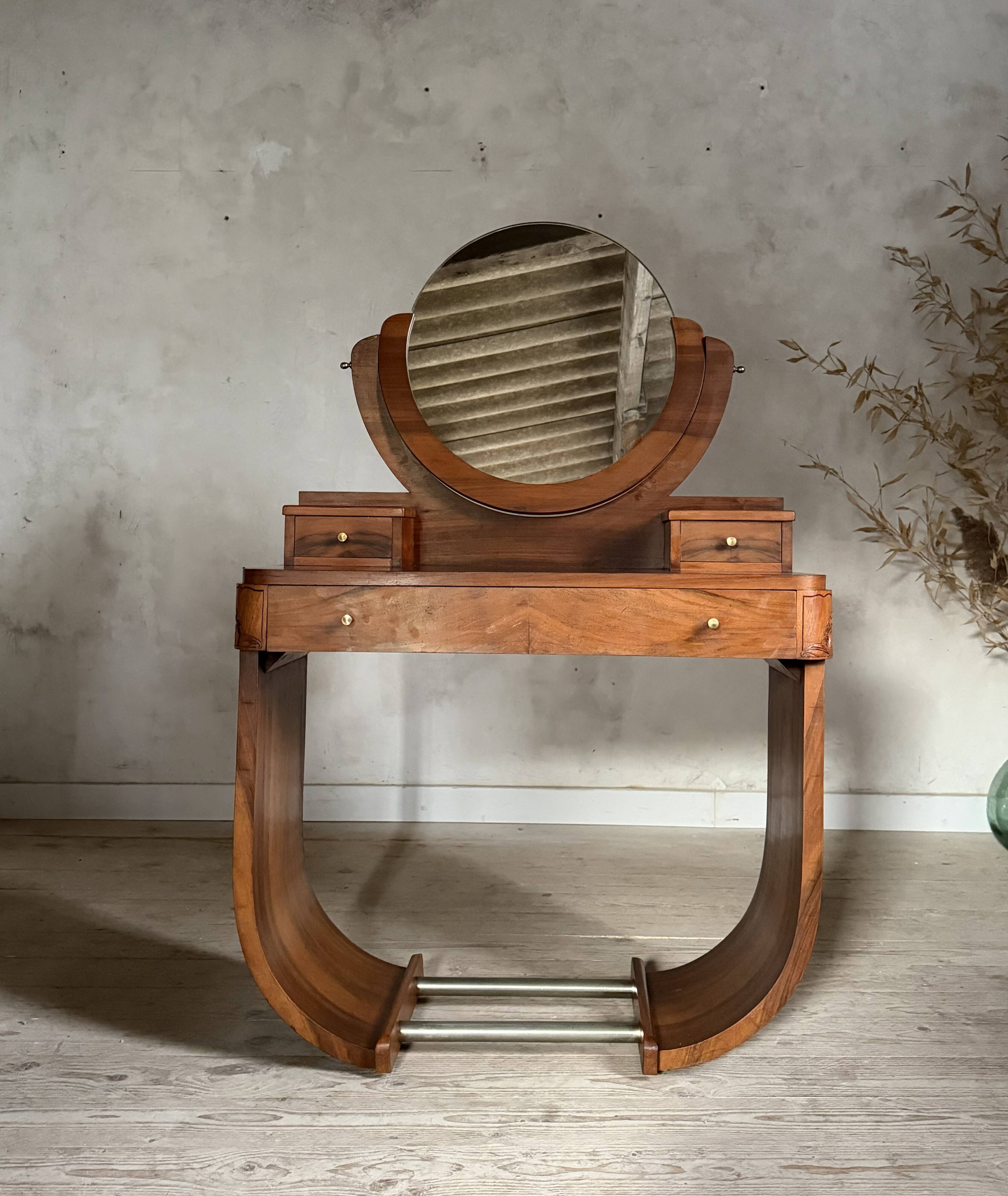 Coiffeuse vintage art déco en noyer