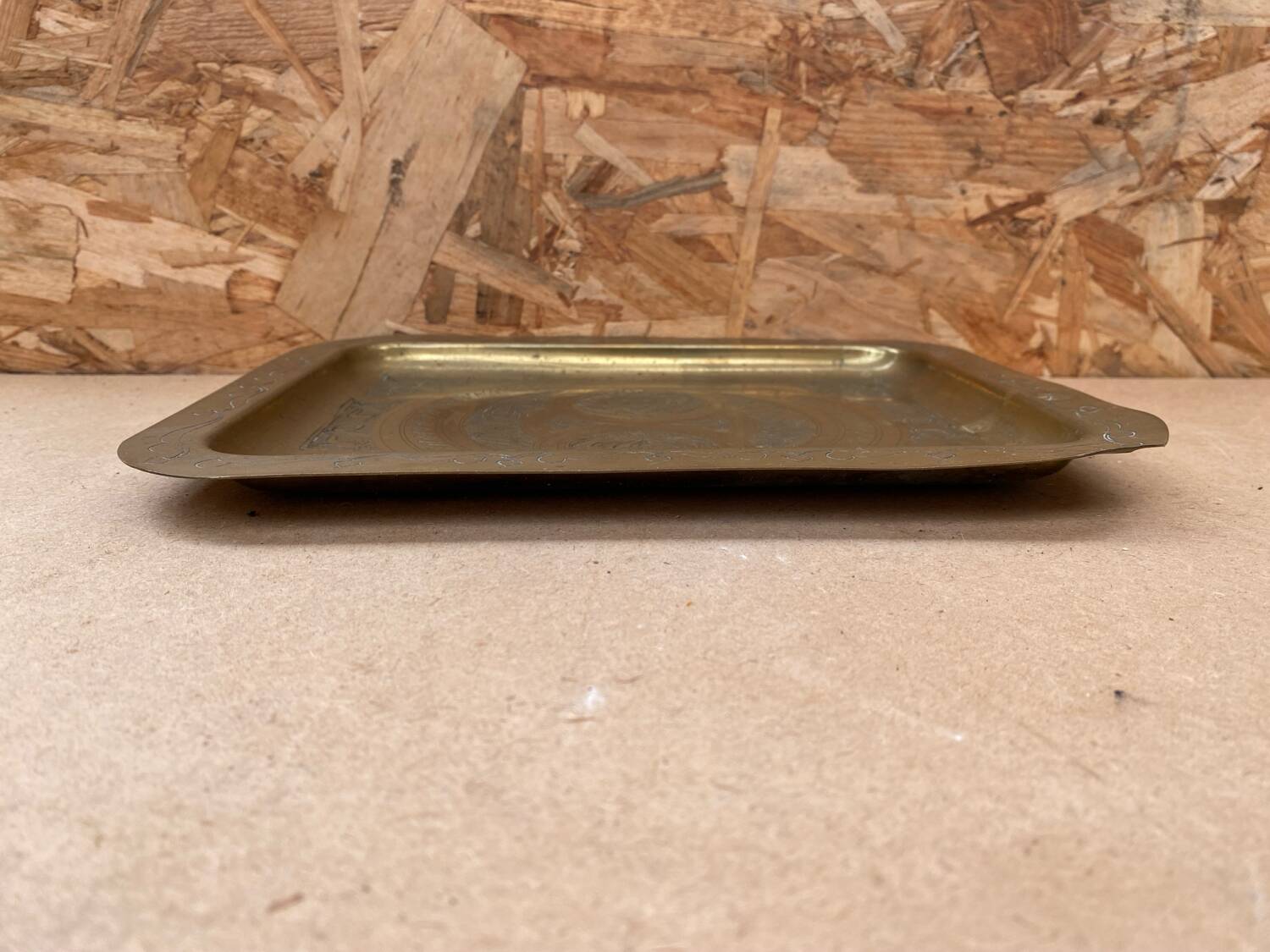 Antique Oriental Serving Tray Brass Chiseled Decor Vintage Kitchen