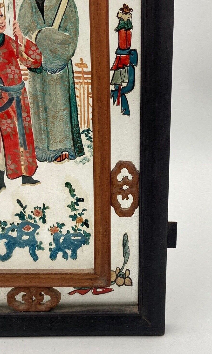 Fixed lantern plate under hand painted glass ironwood late nineteenth century