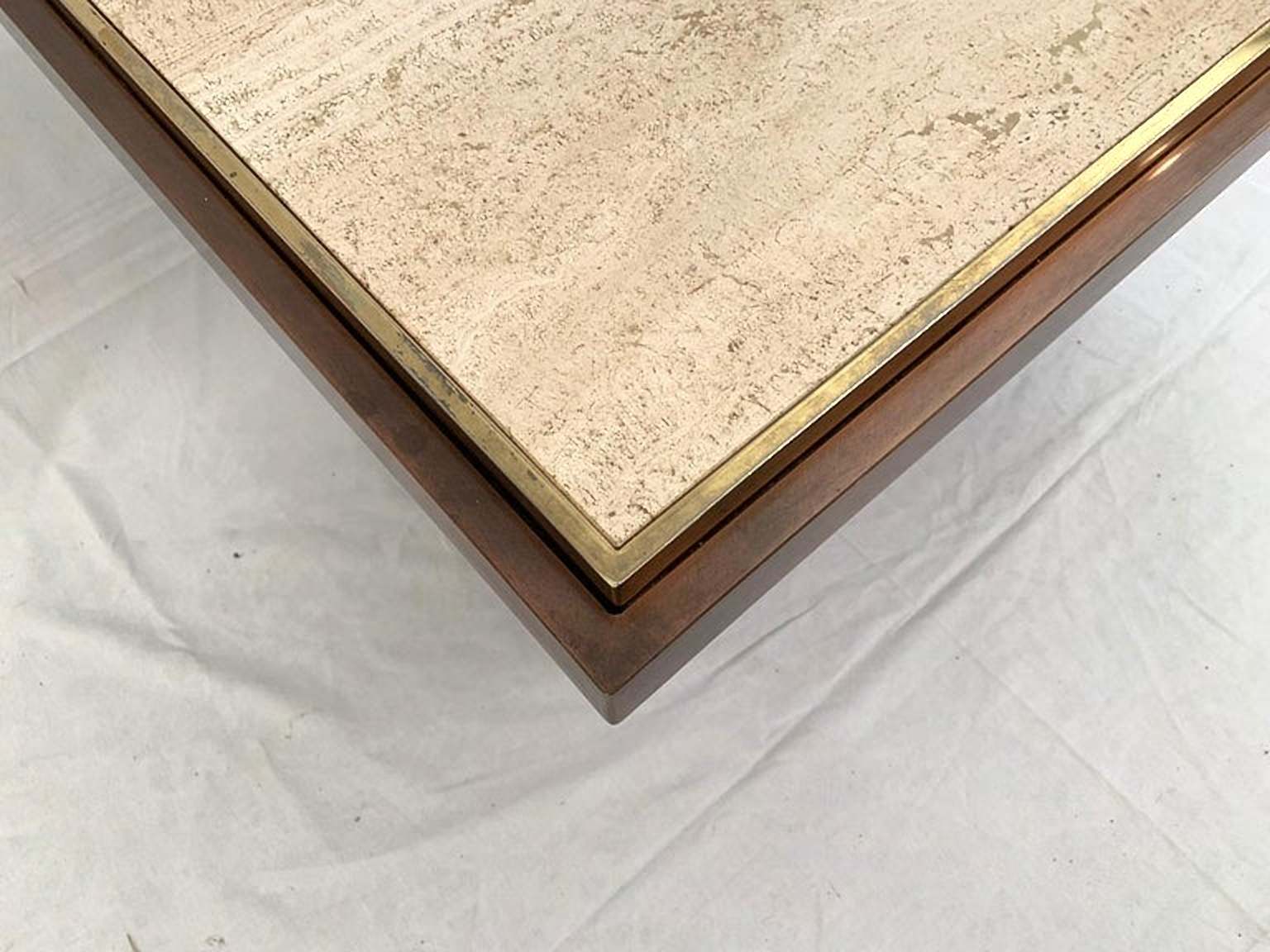 Belgo Chrome coffee table in travertine, copper and brass
