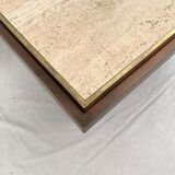 Belgo Chrome coffee table in travertine, copper and brass