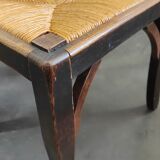 Suite of 6 chairs brutalist style straw and solid oak