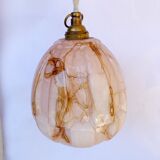 Art deco walking lamp in pink and amber marbled opaline