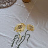 Nappe coton couleur ivoire motif tournesol