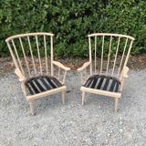 Pair of Baumann armchairs in raw beech