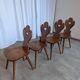 Set of 4 Farmhouse Tyrolean Chair with Heart Cutout Back / 1970s Vintage Di