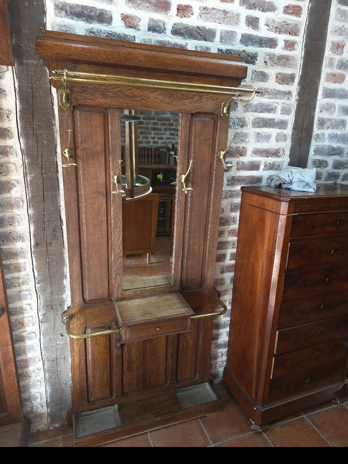 Vestiaire porte manteau ancien en chêne massif