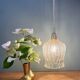 Suspension tulipe vintage en verre moulé transparent