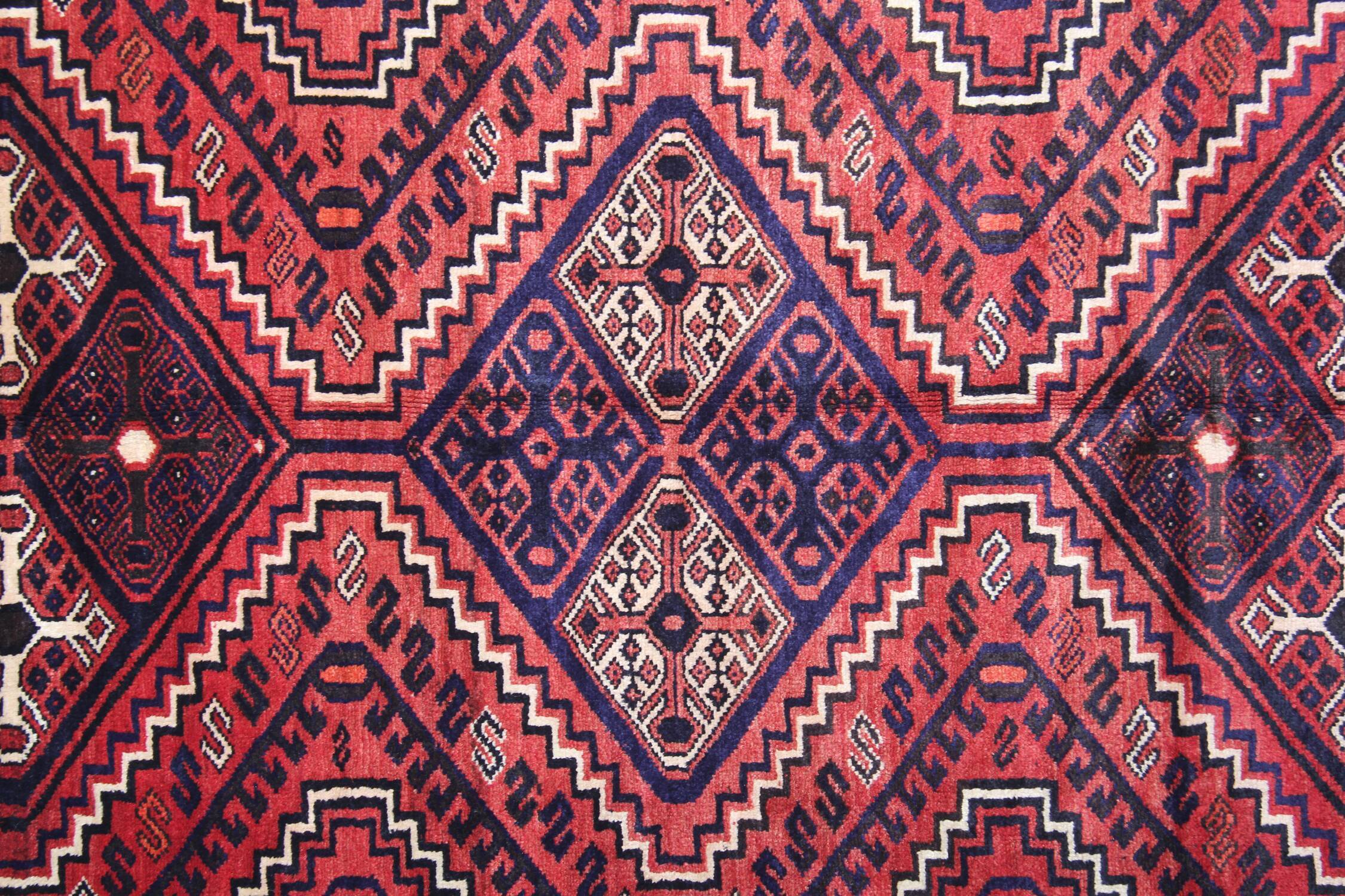 Hand Made Oriental Wool Area Rug, Traditional Red Blue Carpet- 225x310cm