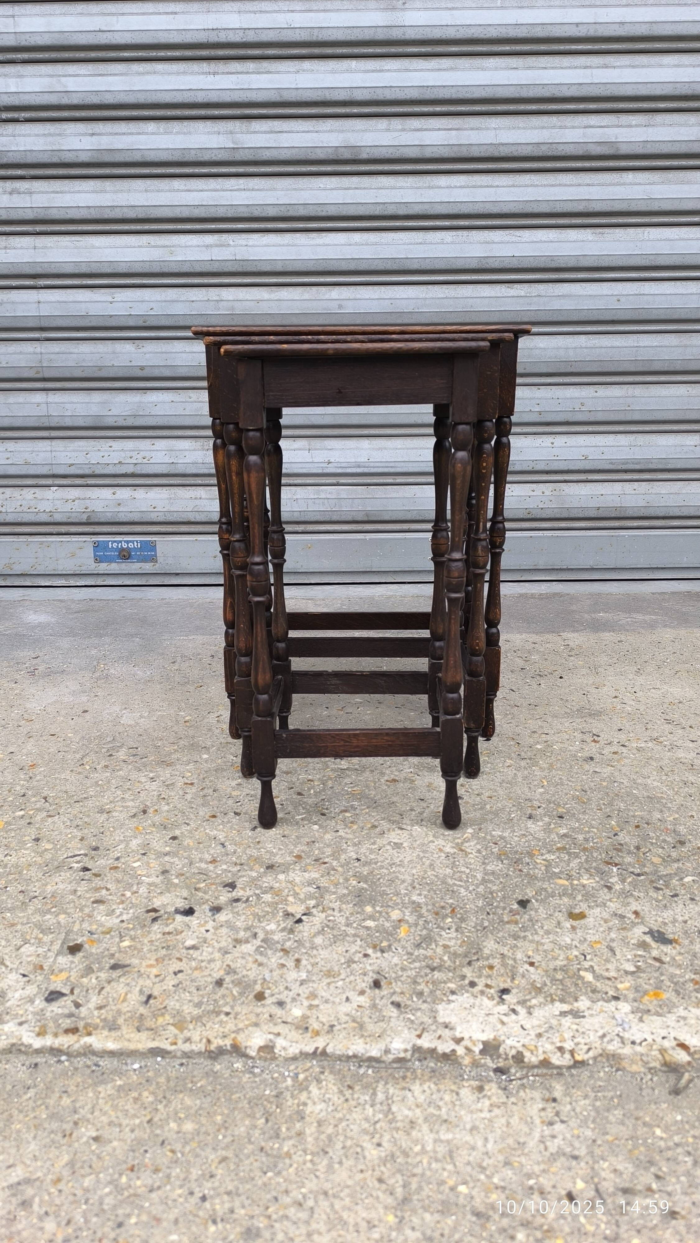 Nest of tables in solid oak 1950