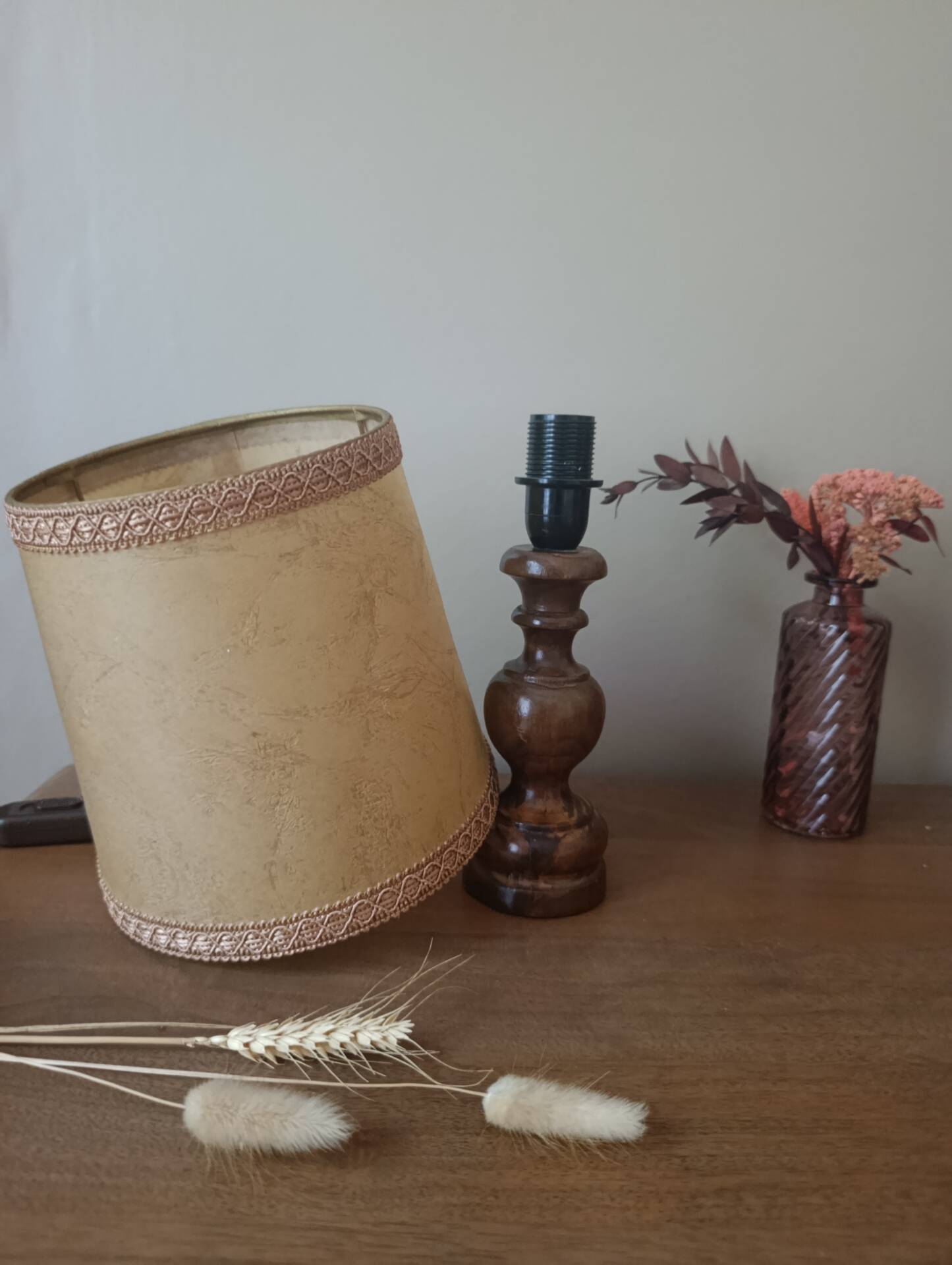 bedside lamp turned wooden base | lampshade for
