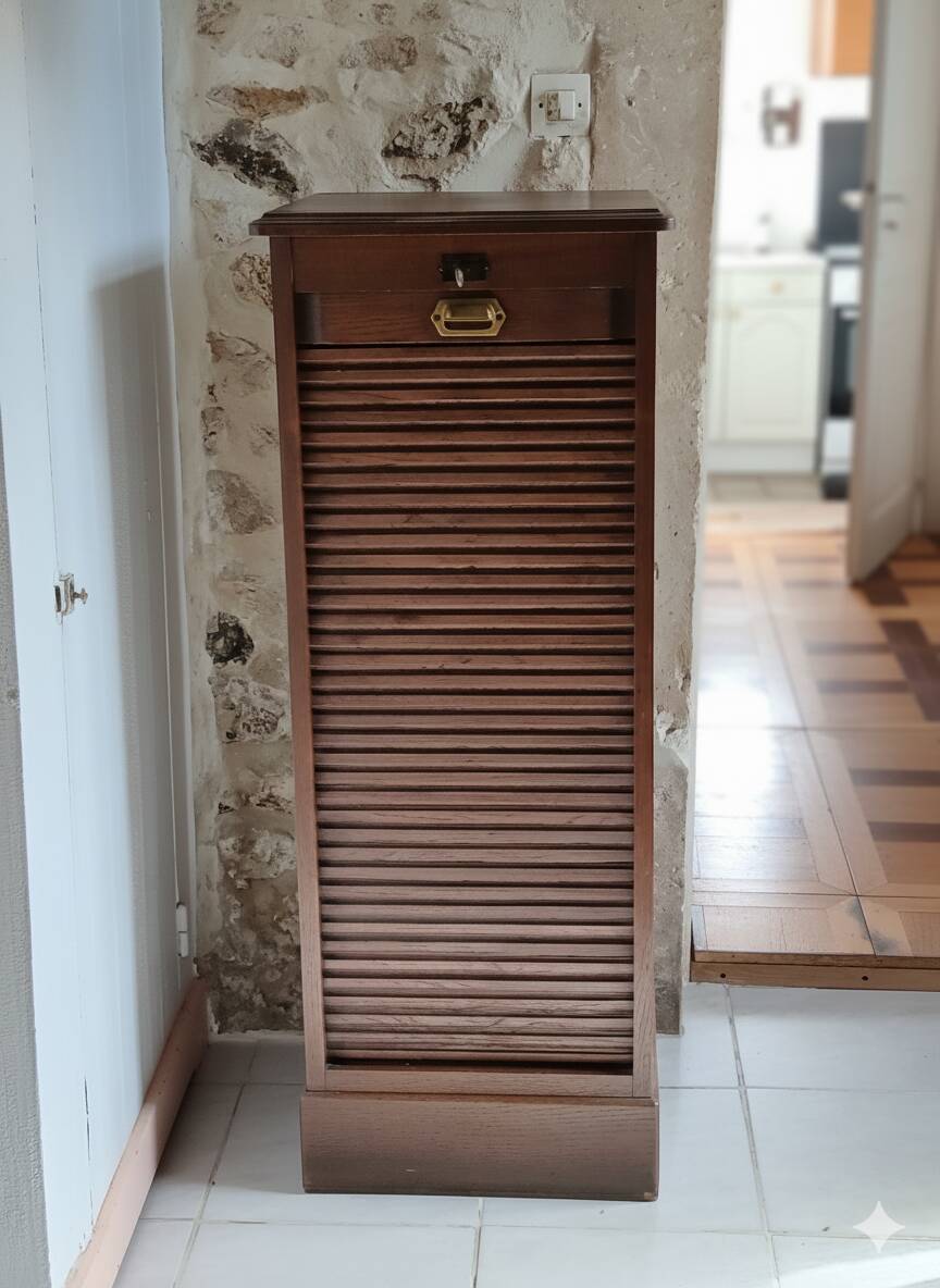 Vintage Filing Cabinet / Roll-Top Cabinet Circa 1940 – Oak Veneer