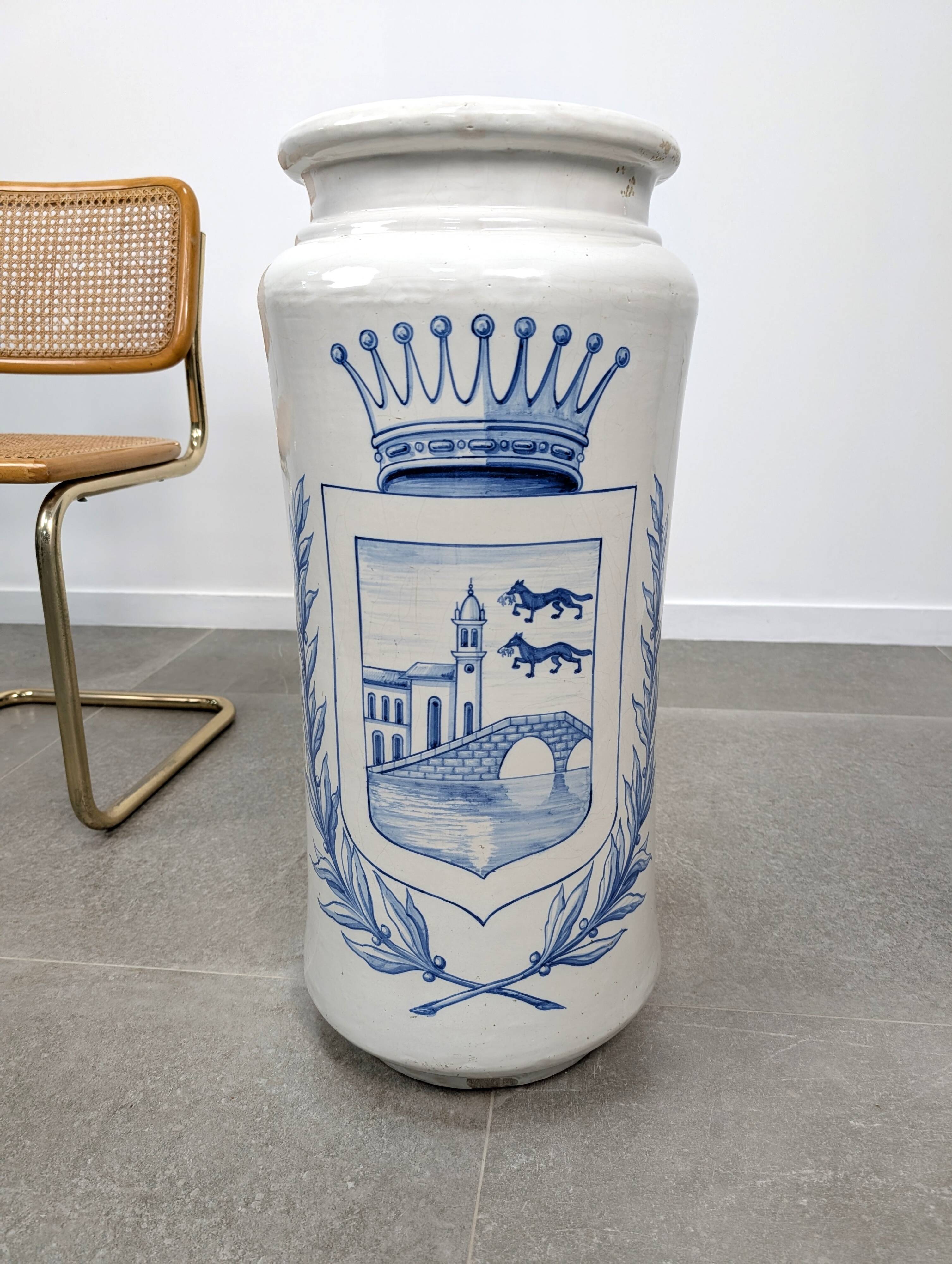 Antique Talavera Ceramic Umbrella and Walking Stick Stand with Bilbao Coat