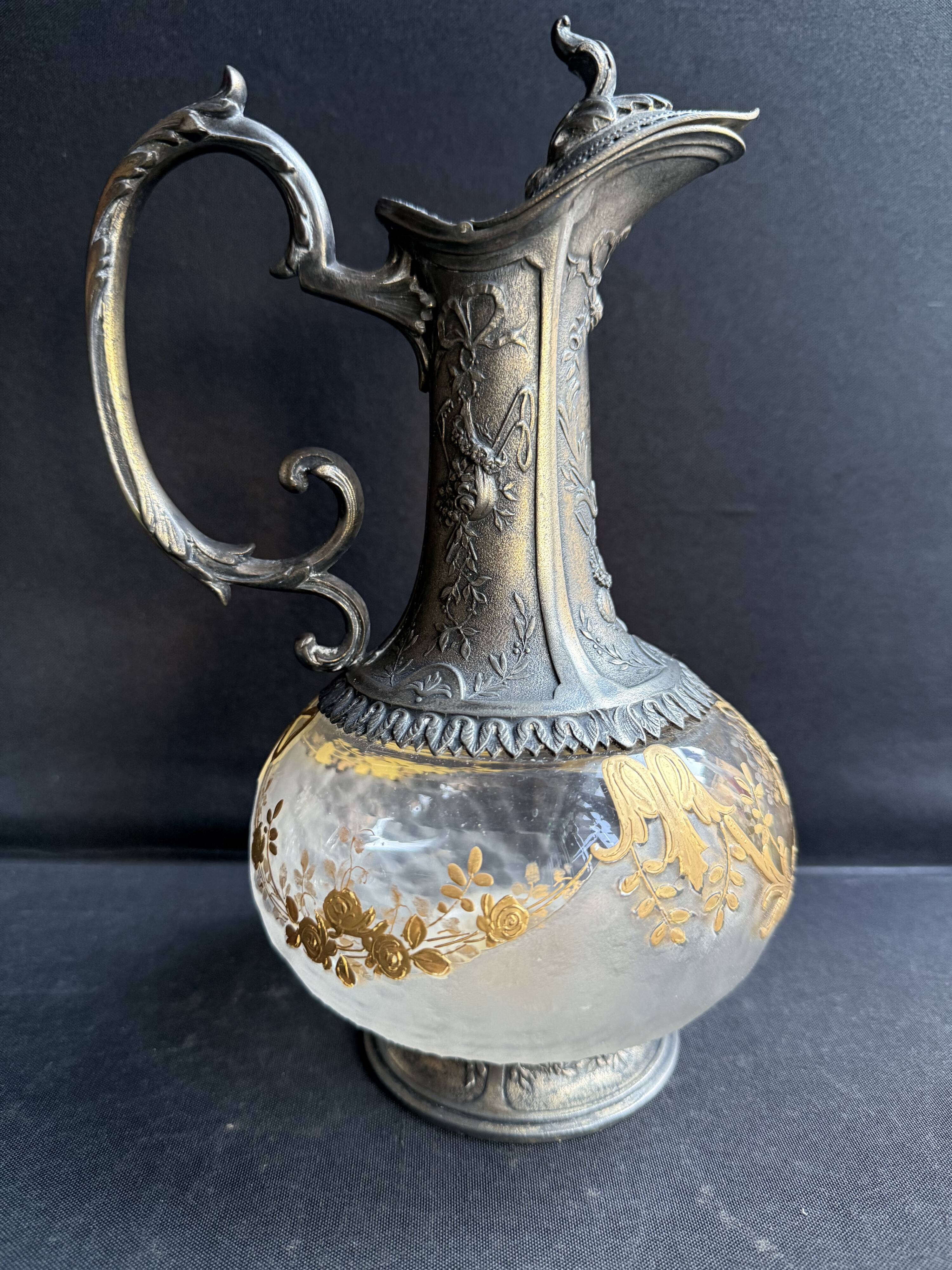 Glass or gold crystal ewer – Gallia Métal Alfénide for Christofle