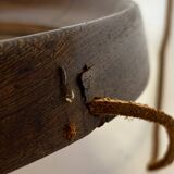 Miroir rond vintage scandinave en bois de wengé avec bracelet en cuir, design années 60