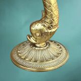 Antique fish-shaped ashtray on a stand in gilded brass and onyx (4.464 kg)