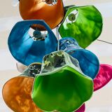 Lampshades in suspension in multicolored fabric