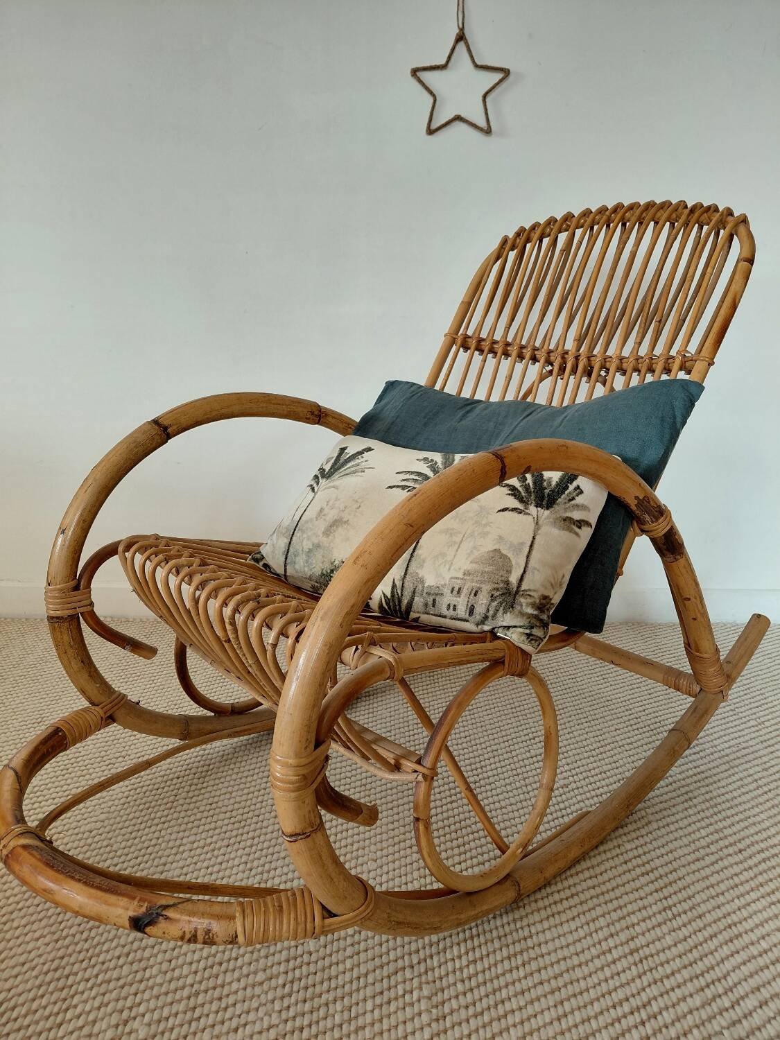 Natural rattan rocking chair - Vintage 1960s/70s