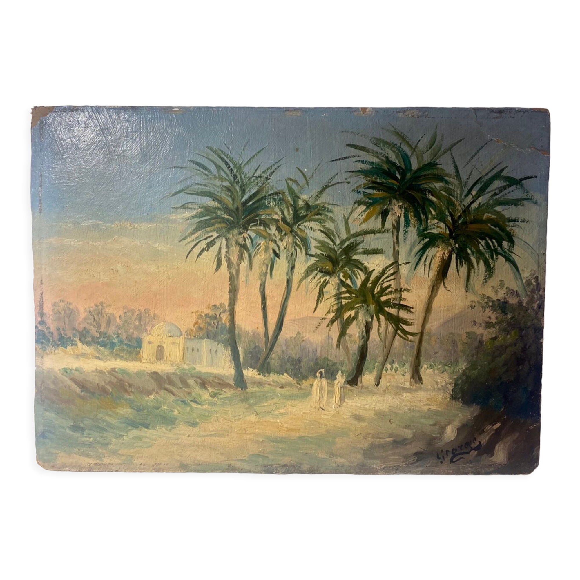 Old painting, orientalist landscape, signed, XX century