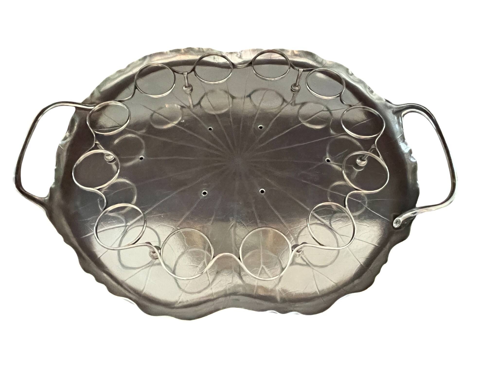 Silver-plated metal caviar service and 12 silver Minerva goblets, circa 1900