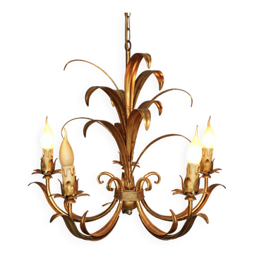 Chandelier vintage à 5 lumières attribué à Hans Kögl. Années 1970.