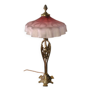 Lampe 1920 bronze abat-jour