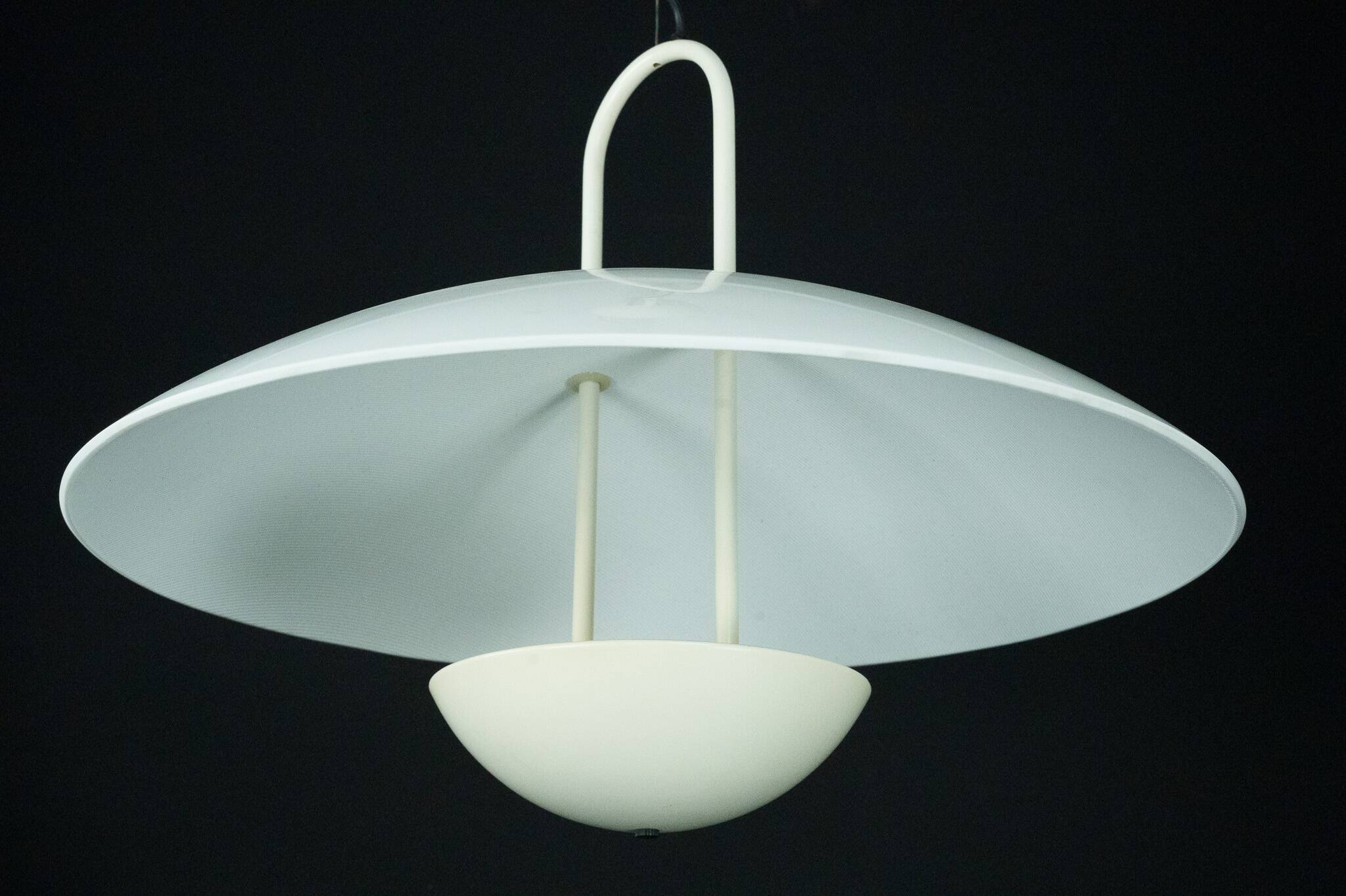 Vintage 1990s White Pendant Lamp with Glass Top Shade. Italy